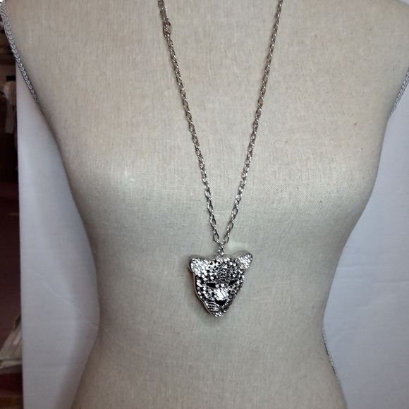 Amrita Singh Silver Crystal Panther Pendant Necklace NEW - Picture 1 of 9